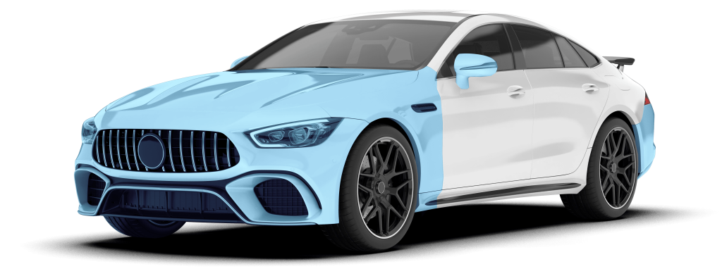 Full front of car diagram and bumpers that showcases where PPF will be installed